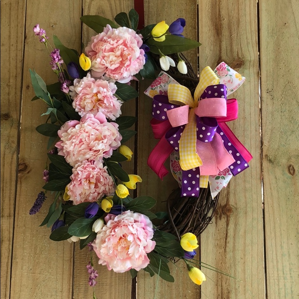 Front Door Pink Peonies and Baby Tulips Wreath